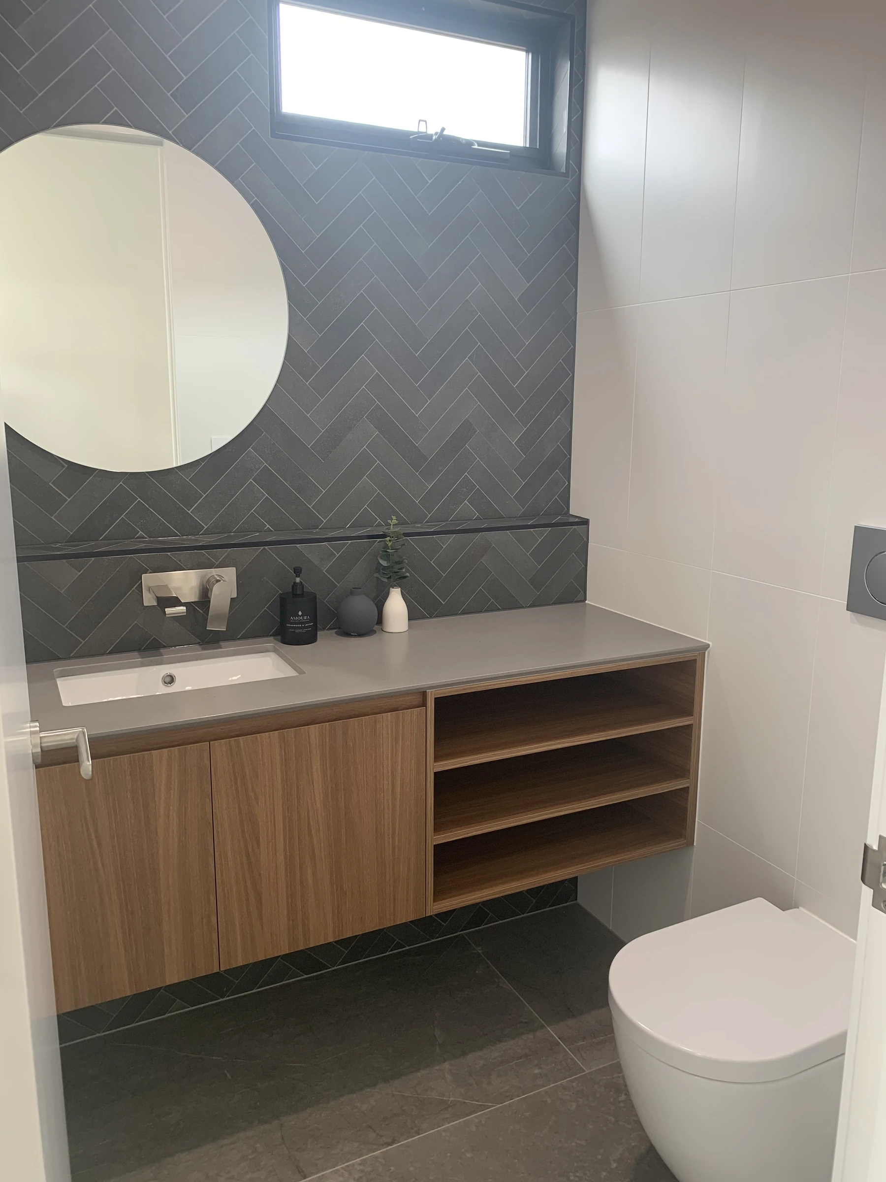 Herringbone tile ensuite bathroom renovation Gold Coast