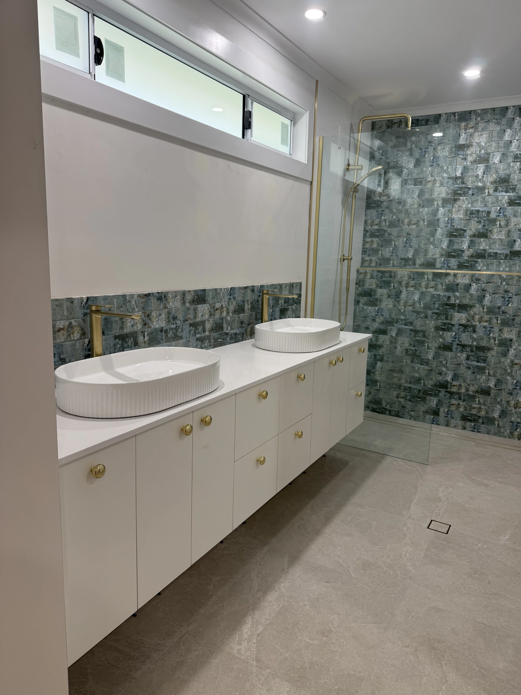 Zellige tile ensuite double vanity renovation Gold Coast
